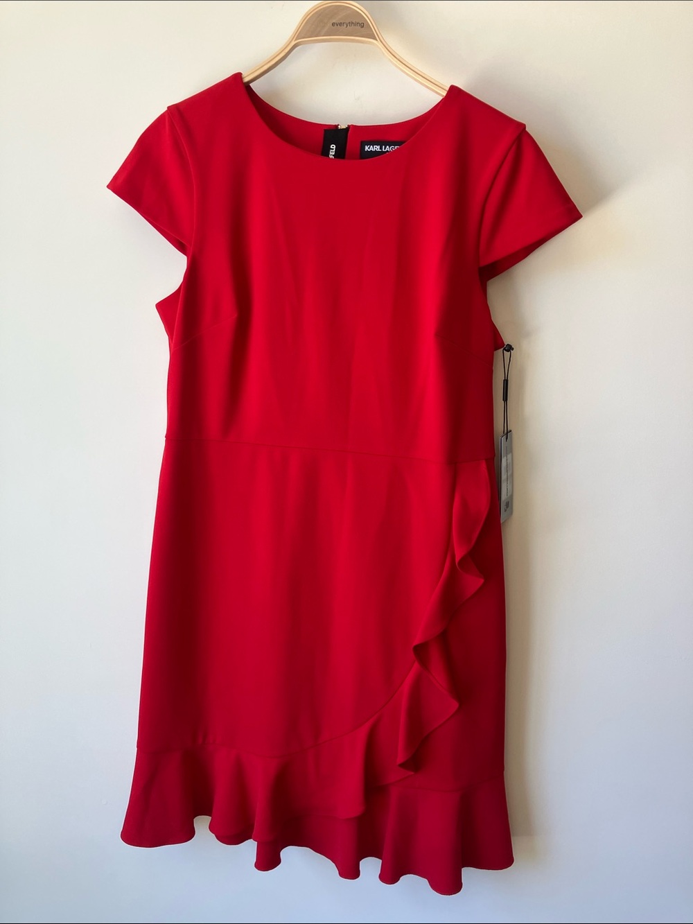 KARL LAGERFELD PARIS Bright Red Cap-Sleeve Ruffle Midi Dress Women’s Size 12 NWT
